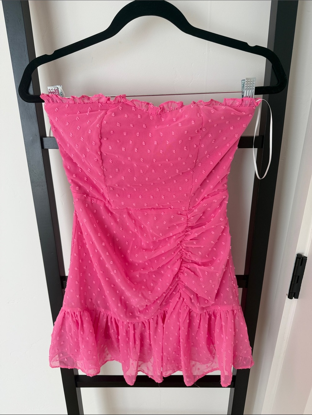 Hello Molly Strapless Hot Pink Ruffled polka dot dress